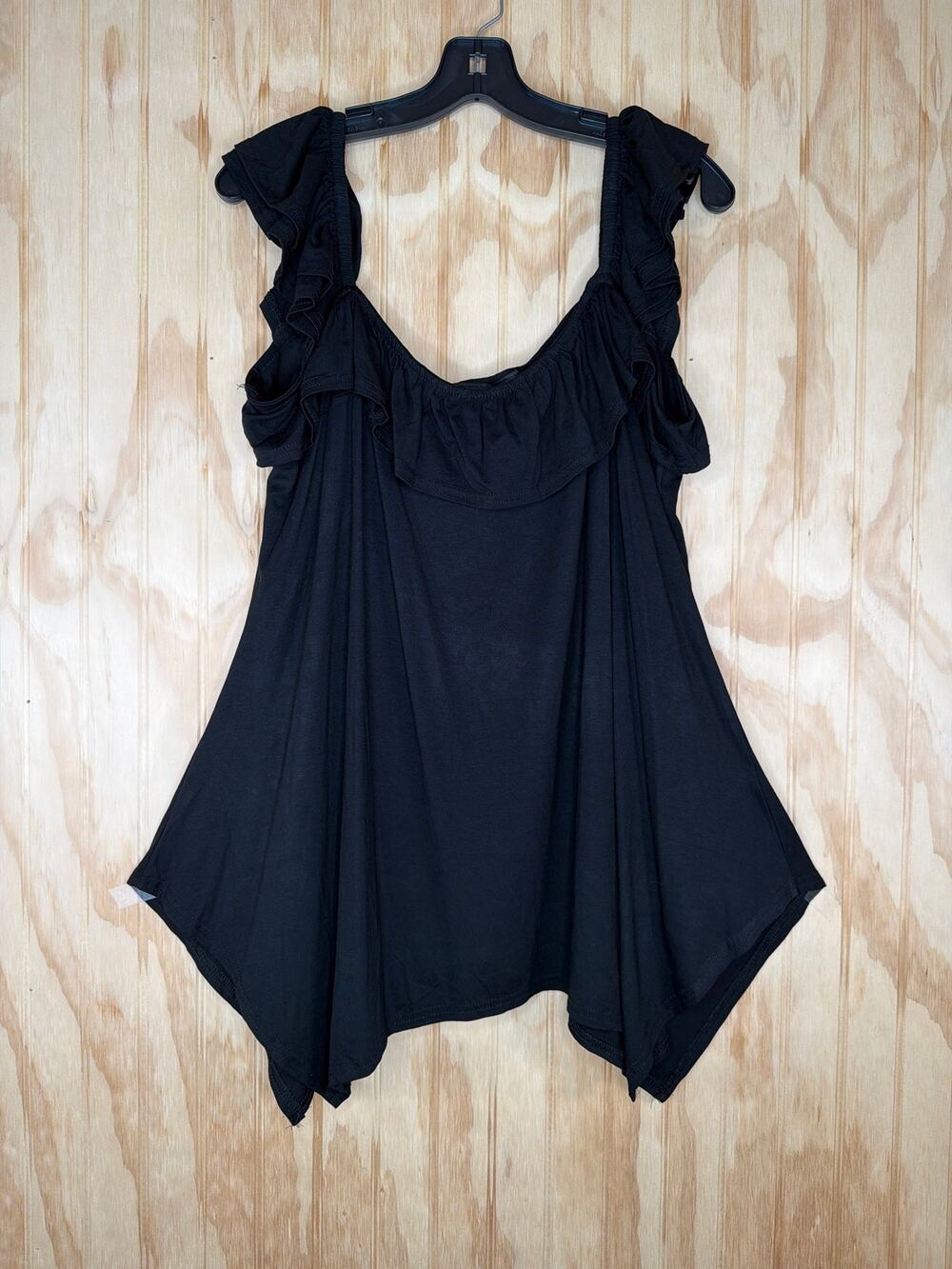 Evans Serena Black Ruffle Tunic Top Off Shoulder High Low Hem NWT Size 20 Resort